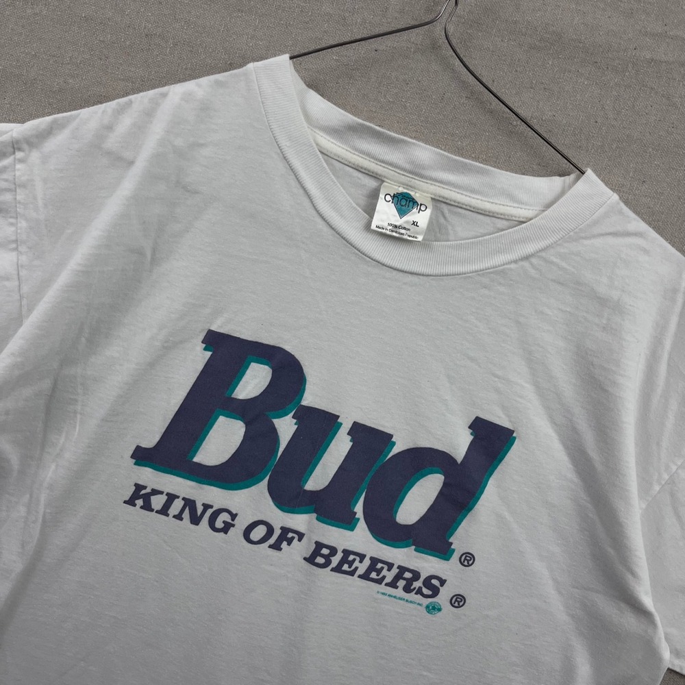 Bud King of Beers T-Shirt Mens‎ XL White Vintage 1993 Graphic